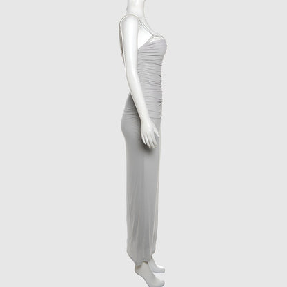 Damen-Kleid mit Spitzenkanten-Ausschnitt, engem Netzstoff und durchsichtigem langem Kleid