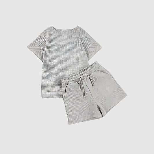 Lässiges zweiteiliges Outfit-Set mit kurzärmeligem T-Shirt und Shorts in Grau für Damen