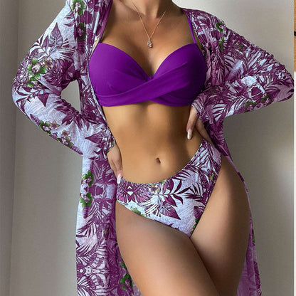 Women's Top, Pants and Cover-up Robe Three-piece Swimsuit