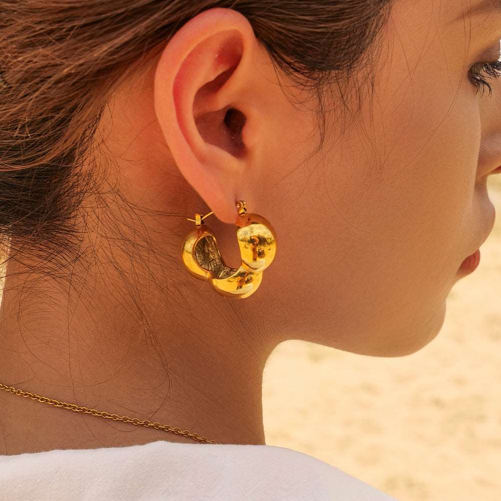 Women's 18K Gold Stainless Steel Three Hemisphere Earrings