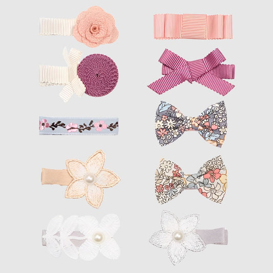Girls Flower Bow Tie Lace Pearl Barrettes Hair Accessories Set