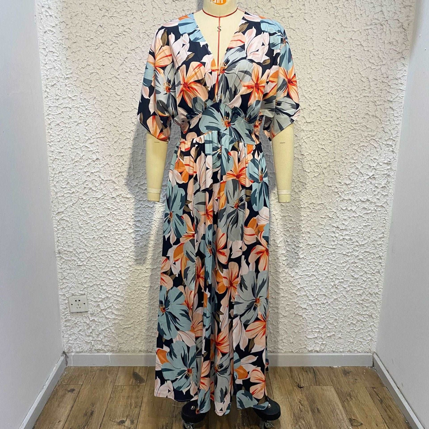 Women's Colorful Print Deep V-neck Split Dress