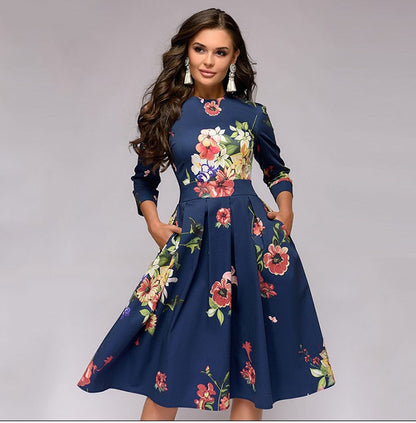 A-Linien-Kleid mit Vintage-Blumenmuster für Damen
