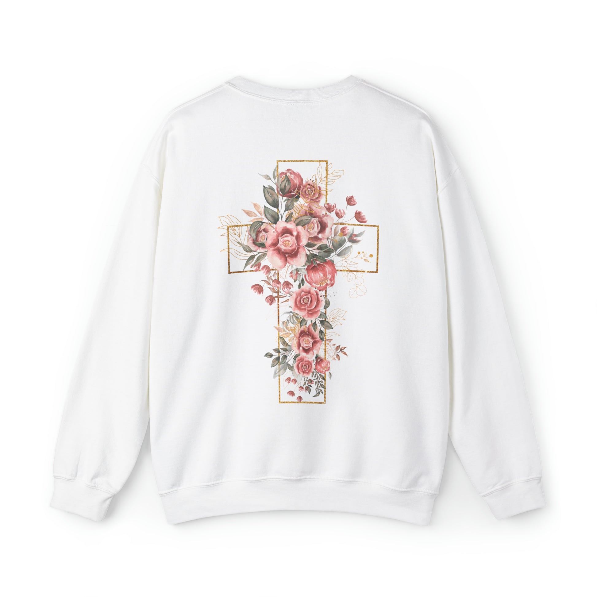 Unisex Blooming Flower Cross Heavy Blend Crewneck Sweatshirt
