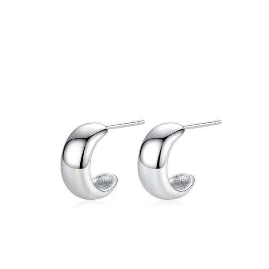 Women's S925 Sterling Silver Glossy C- Shaped Stud Earrings