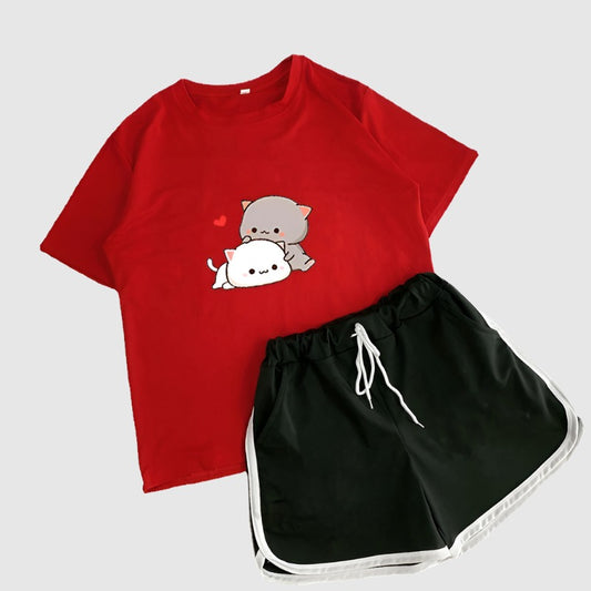 Girl's T-shirt and Shorts Two-piece Loungewear Set