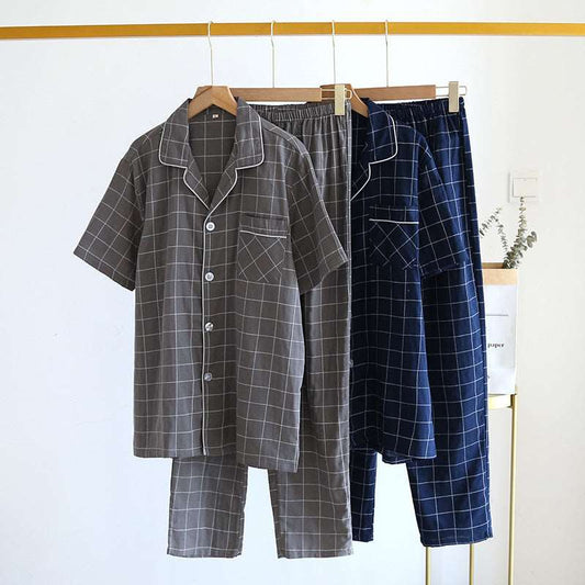 Men's Plaid Short-sleeved Pajamas Set
