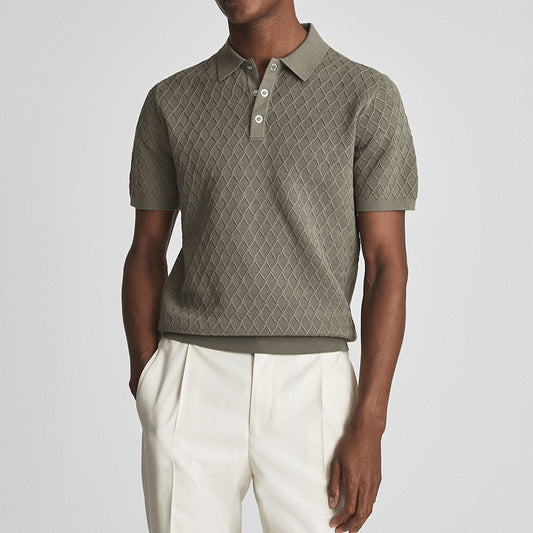 Men's Textured Polo Short-sleeved Shirt