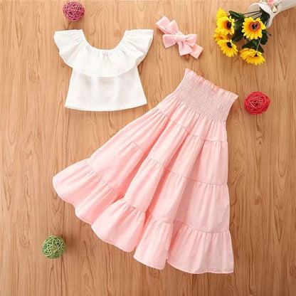 Baby Girl Ruffled Top, High Waist Skirt and Head Band Outfit Set