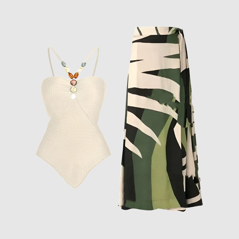 Women's Elegant One-piece Swimsuit and Cover Scarf