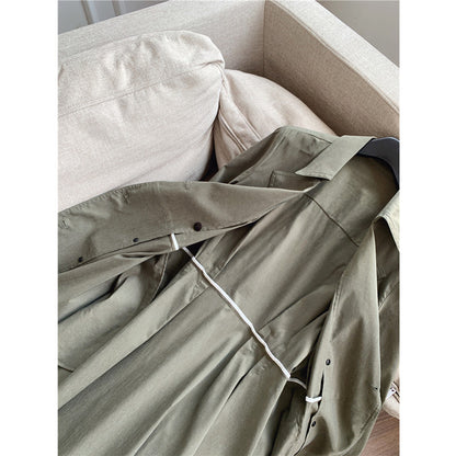 Women's Thin Stretch Linen A-Line Long Trench Coat