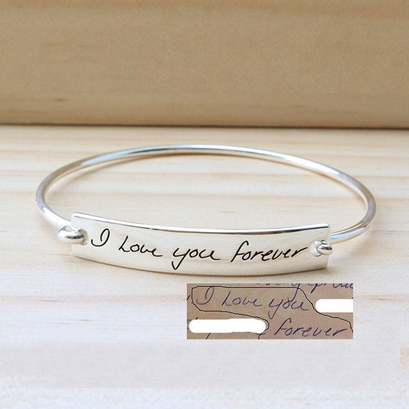 Unisex Personalized Laser Engraved Actual Handwriting Text Titanium Steel Bar Bracelet - Excellent Gift Idea