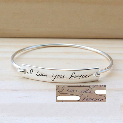 Unisex Personalized Laser Engraved Actual Handwriting Text Titanium Steel Bar Bracelet - Excellent Gift Idea