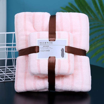 Thin Absorbent Striped Coral Fleece Bath Towels Set