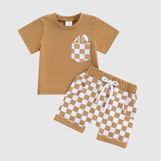 Baby Boy Checkered Short Sleeved T-Shirt and Plaid Shorts Outfit Set