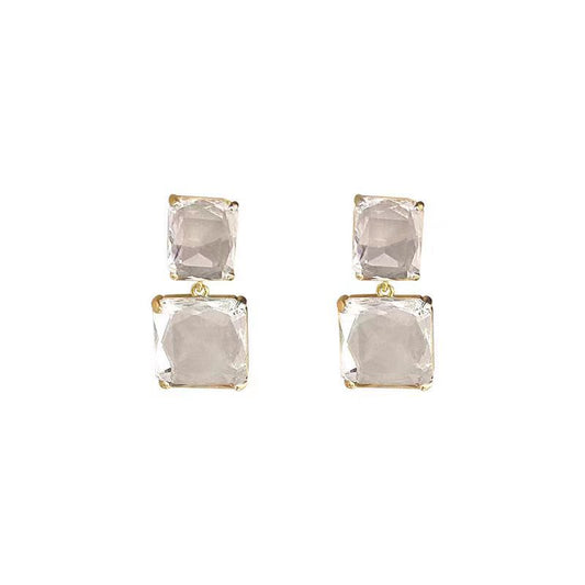 Women's Retro Geometric Square Transparent Crystal Earrings