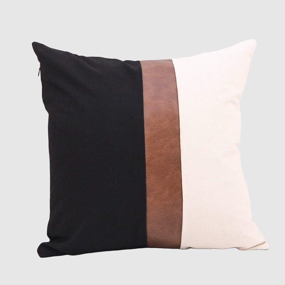Fashion PU Leather Black Canvas Pillow Cover (NO INSERT PILLOW)