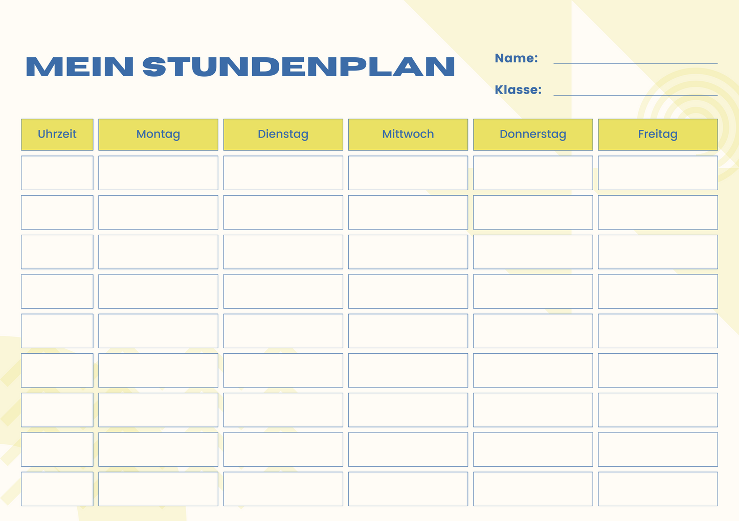 Timetable with Colorful Designs - Available in German and English