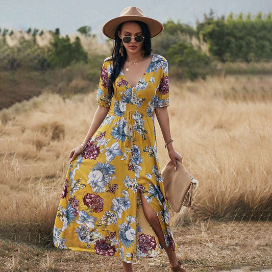 Women's Elastic Waist Floral Dress