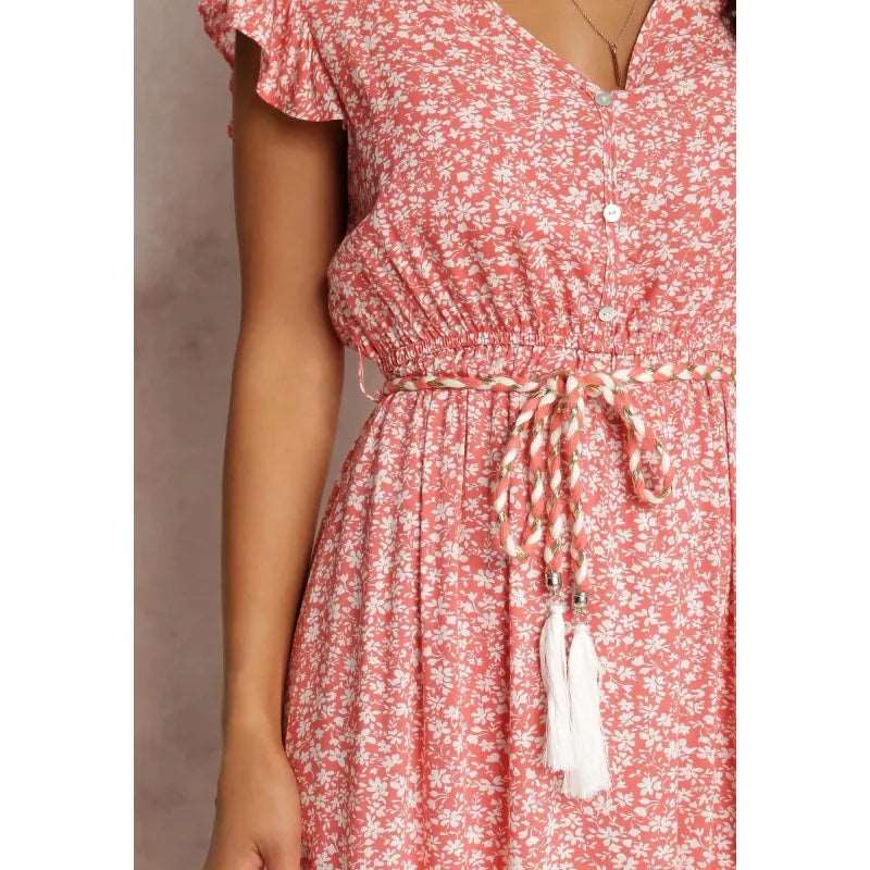 Women's Floral Tied Dress with Rope Style Belt