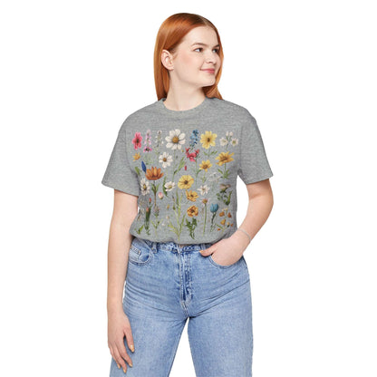 Unisex Vintage Gardening Style Flower Jersey Short Sleeve Tee