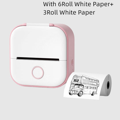 Mini Pocket Small Portable Bluetooth Cell Phone Label Thermal Printer pink with paper