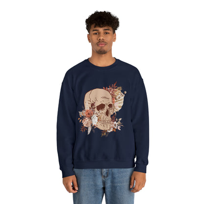 Unisex Vintage Skull and Flower Heavy Blend Crewneck Sweatshirt blue