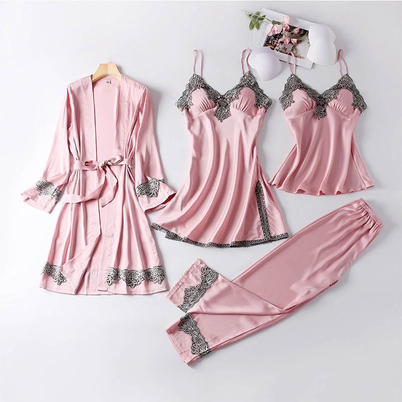 Women's Romantic and Sexy Four Piece Night Gown Loungewear Set