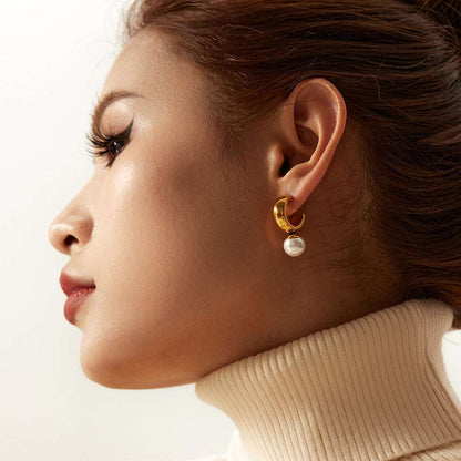 Women's 18K Gold Stainless Steel Glossy C- Shaped Earrings