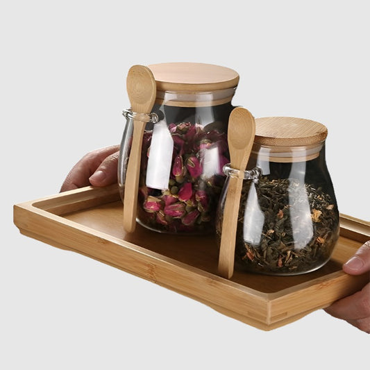 Large Capacity Transparent Glass Sealed Storage Jar with Spoon