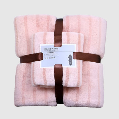 Thin Absorbent Striped Coral Fleece Bath Towels Set