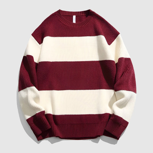 Couples Matching Loose Round Neck Striped Knitted Sweater
