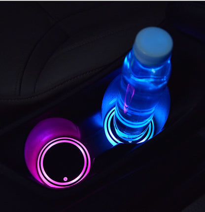 Colorful LED Light-up Solar & USB Charging Non-slip Ambient Light Cup Holder For Car