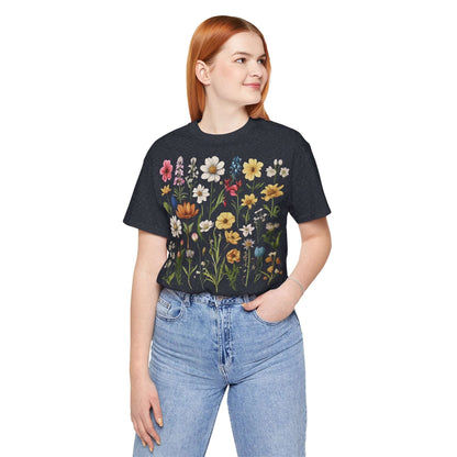 Unisex Vintage Gardening Style Flower Jersey Short Sleeve Tee
