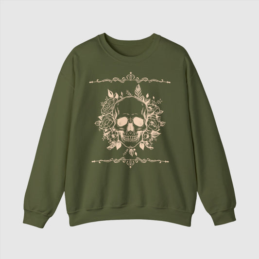 Unisex Vintage Skull Heavy Blend Crewneck Sweatshirt army green front