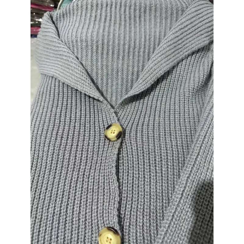 Women's Mid-length Lapel Collar Knitted Button-up Cardigan Jacket