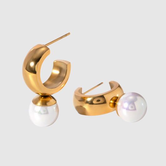 Women's 18K Gold Stainless Steel Glossy C- Shaped Earrings