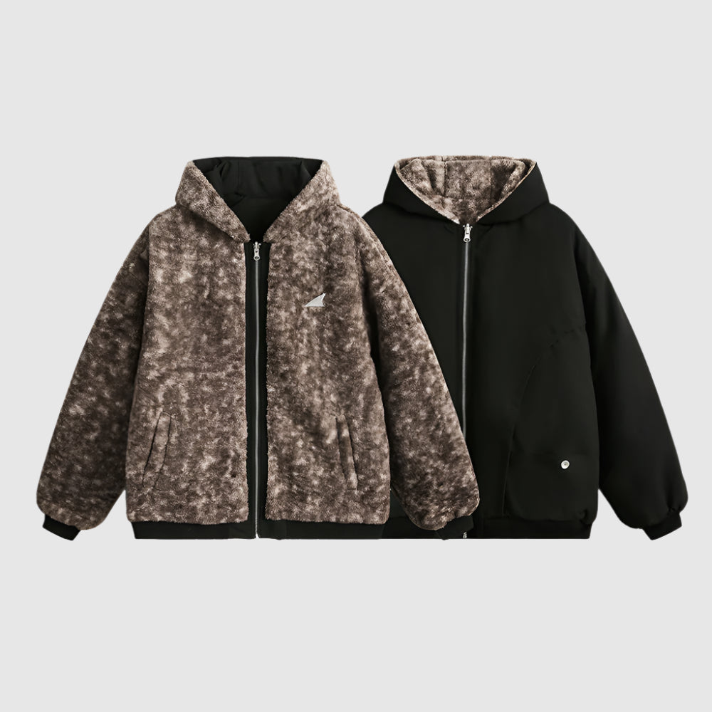 Men's Imitation Fur Leopard Print Double-sided Wear Cotton Coat Jacket with Hood