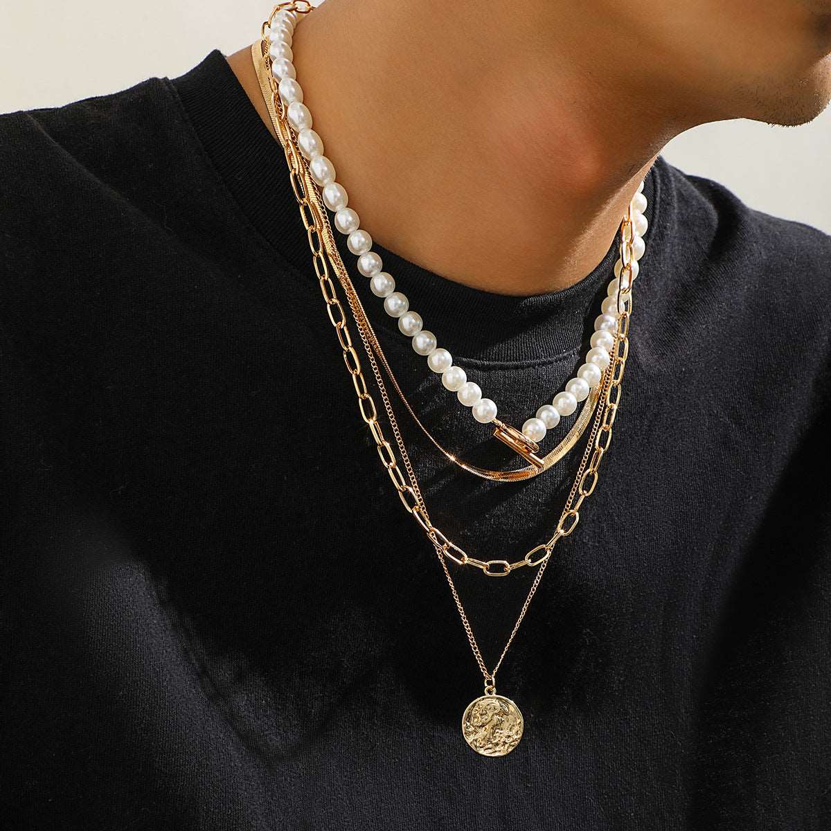 Men's Stitching Pearl Necklace