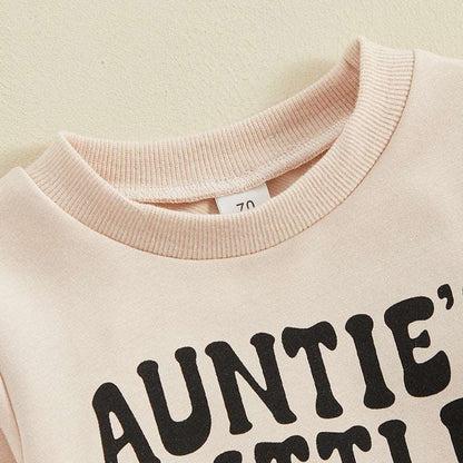 Baby Auntie's Little Bestie Print Long-sleeved Sweatshirt and Pants Two-piece Outfit Set