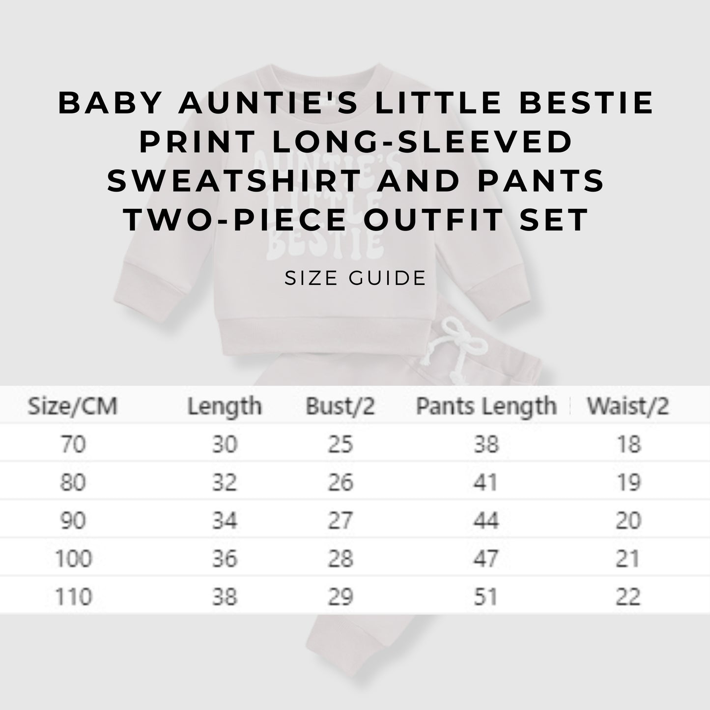 Baby Auntie's Little Bestie Print Long-sleeved Sweatshirt and Pants Two-piece Outfit Set size