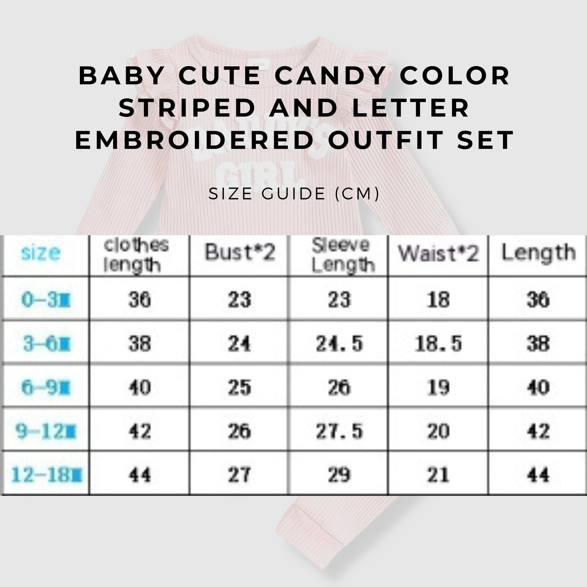 Baby Cute Candy Color Striped and Letter Embroidered Outfit Set size