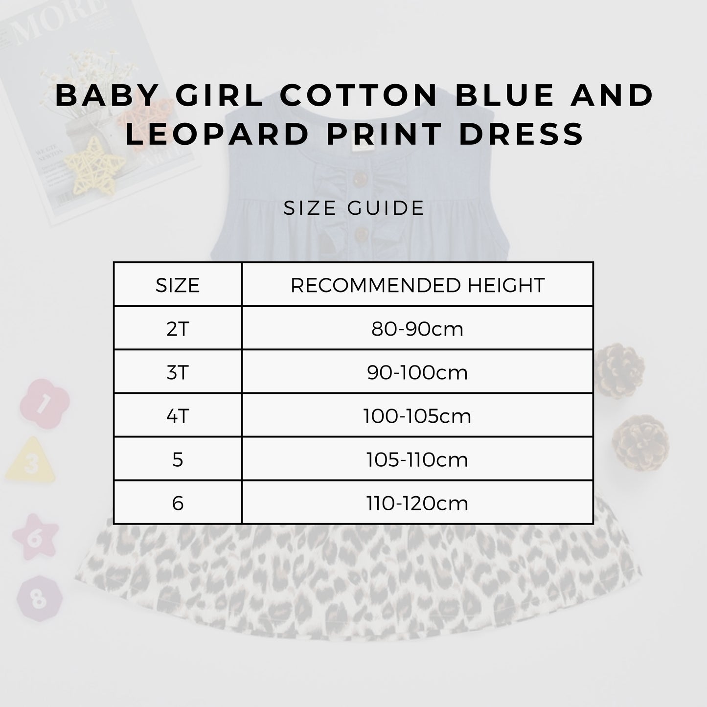 Baby Girl Cotton Blue and Leopard Print Dress SIZE