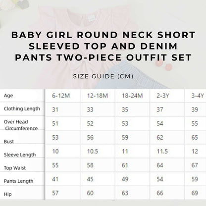 Baby Girl Round Neck Short Sleeved Top and Denim Pants Two-piece Outfit Set size