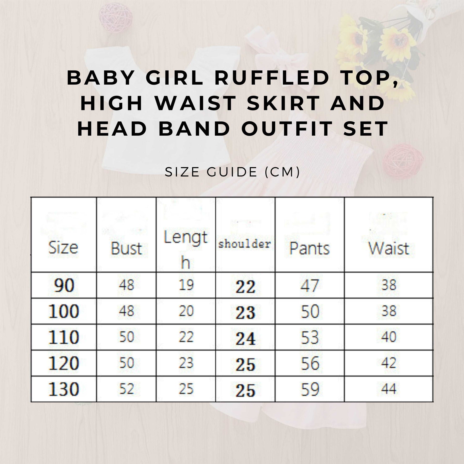 Baby Girl Ruffled Top, High Waist Skirt and Head Band Outfit Set size