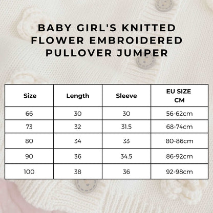 Baby Girl's Knitted Flower Embroidered Pullover Jumper size