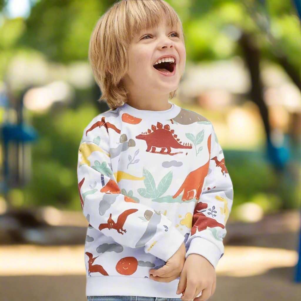 Boy's Long-sleeved Cotton Dinosaur Sweatshirt