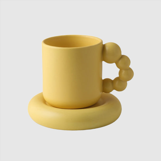 Bubbly Curvy Ceramic Mug with coaster, 300 ml