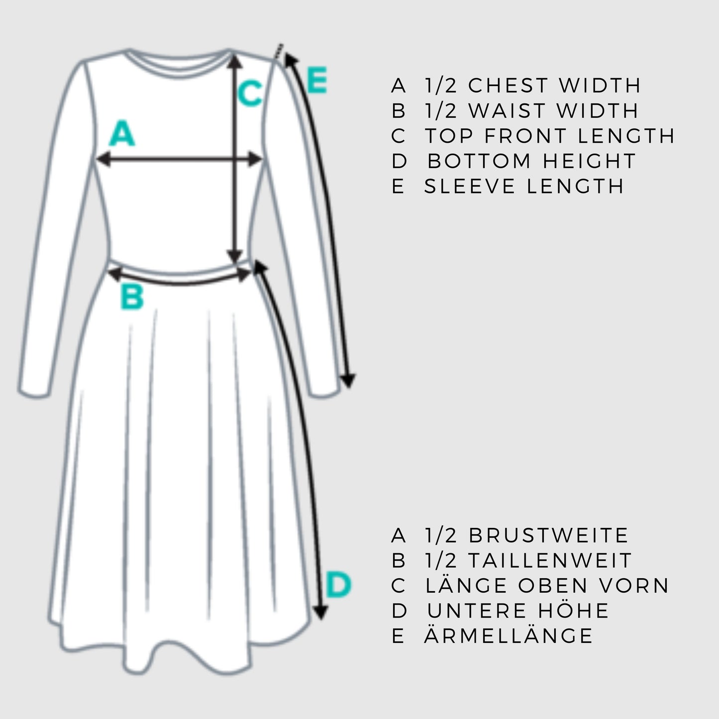 Women's Leaf Pattern Long Sleeve Midi Dress measurement guide