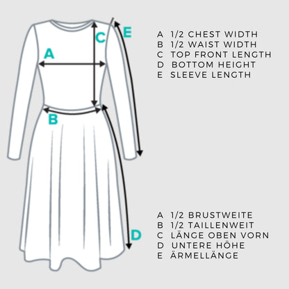 Women's Flower Pattern Long Sleeve Midi Dress measurement guide